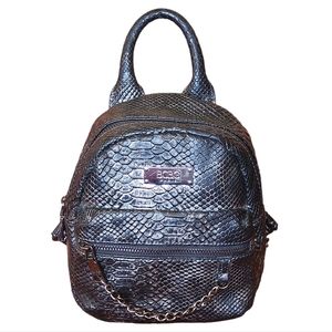 BCBG Paris Black & Gold Reptile Faux Leather 11X9 Backpack
